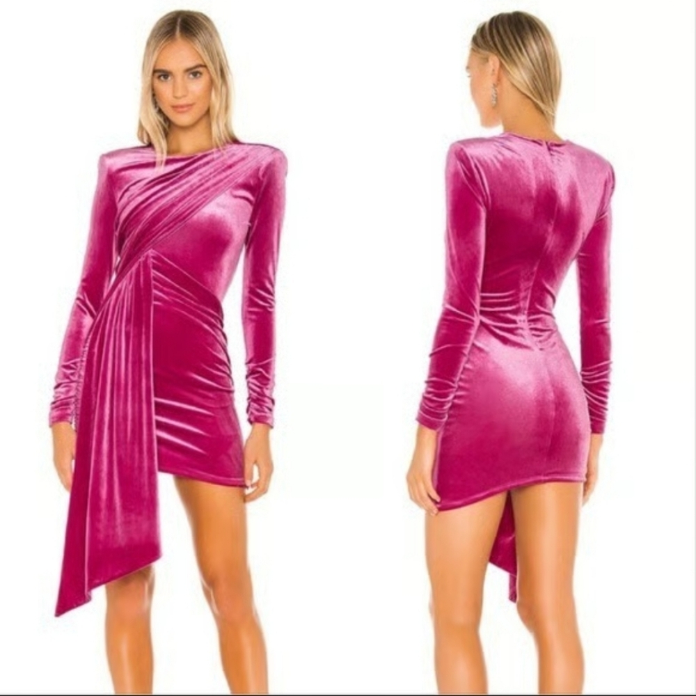 REVOLVE Michael Costello Hollie Mini Dress Pink Velvet Shoulder Pads XS NWT